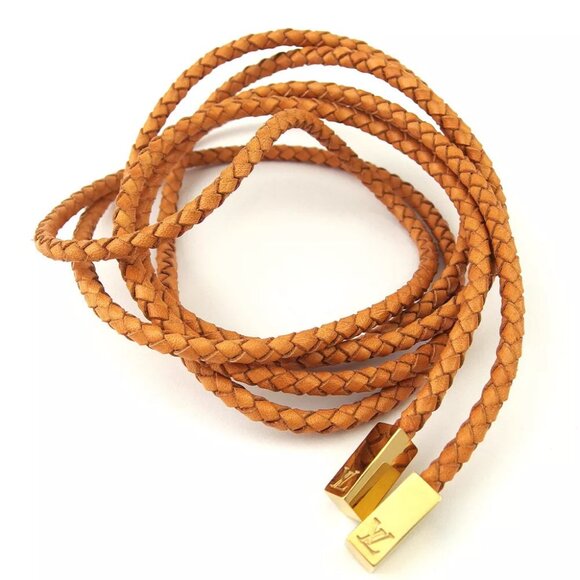 Louis Vuitton belt weave beige leather ?~ gold metal fittings used T19202 - Picture 1 of 7